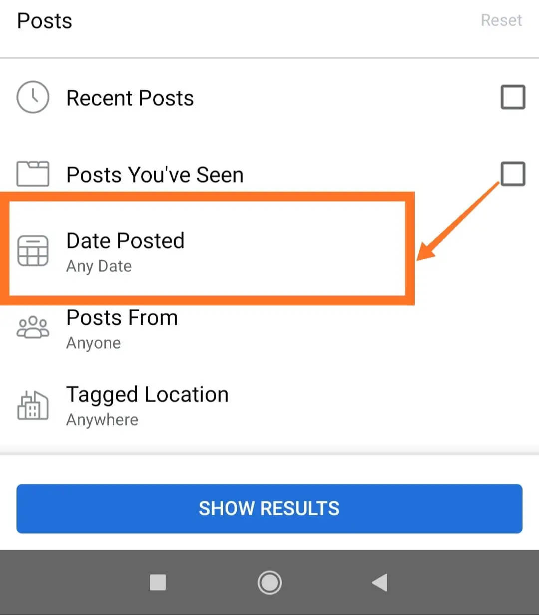 Fb Main App Search Posts by Date